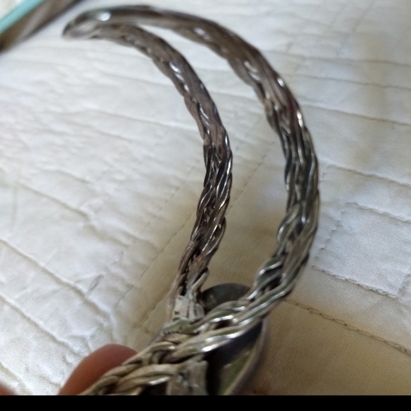 Sterling Silver Leopard Jasper Artisan Cuff Bracelet with Double Plate Braids - Picture 5 of 12